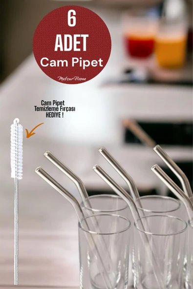 Metsar Home Şeffaf 6’lı Cam Eğimli Pipet Isıya Dayanıklı ürün görseli 1