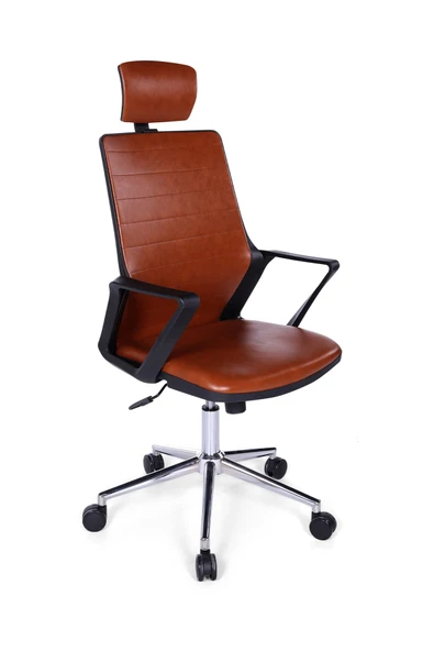 Ofisbazaar Lizz Kahverengi Deri Yönetici Koltuğu | Ergonomik Başlıklı Ofis Koltuğu Kahverengi ürün görseli 1