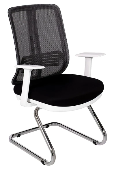 Ofisbazaar UP Beyaz Fileli Misafir Koltuğu | Ergonomik Toplantı ve Bekleme Koltuğu Siyah Fileli ürün görseli 1