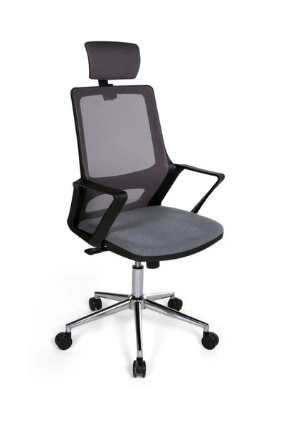 Ofisbazaar Lizz Gri Fileli Yönetici Koltuğu | Ergonomik Başlıklı Ofis Koltuğu Gri ürün görseli 1