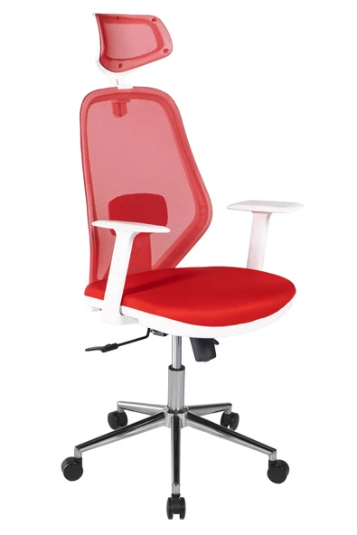 Ofisbazaar Dali Beyaz Fileli Yönetici Koltuğu | Ergonomik Başlıklı Ofis Koltuğu Kırmızı ürün görseli 1
