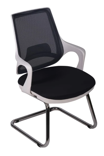 Ofisbazaar Buya Beyaz Fileli Misafir Koltuğu | Ergonomik Toplantı ve Bekleme Koltuğu Siyah Fileli ürün görseli 1