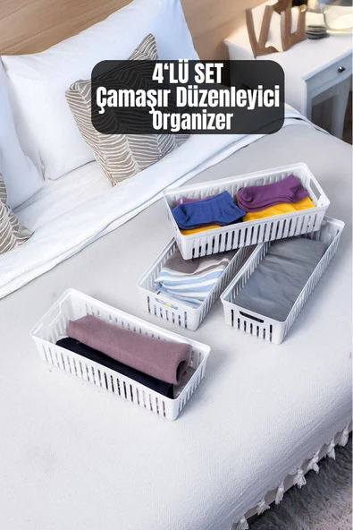 Metsar Home 4’Lü Beyaz Çekmece İçi Çok Amaçlı Düzenleyici Organizer–İç Çamaşırı,Çorap ve Aksesuar Saklama Kutusu ürün görseli 1