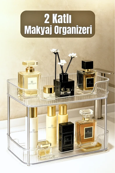 Metsar Home 2 Katlı Kristal Makyaj Organizeri ,metal Ayaklı, Çok Amaçlı Takı, Makyaj, Banyo Düzenleyici ürün görseli 1