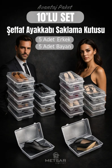 Metsar Home 10’lu Set Şeffaf Ayakkabı Kutusu Erkek & Bayan– Ayakkabı Saklama Kutusu Düzenleyici Organizer ürün görseli 1