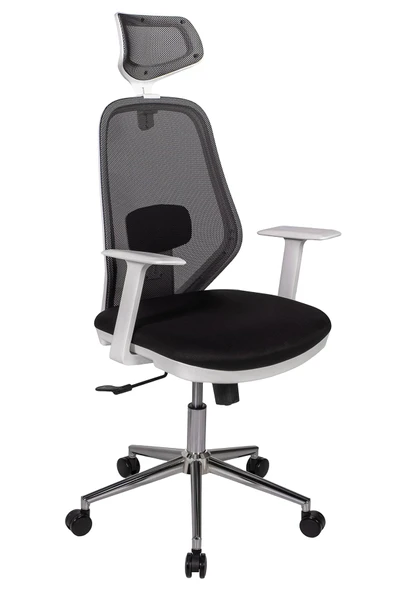 Ofisbazaar Dali Beyaz Fileli Yönetici Koltuğu | Ergonomik Başlıklı Ofis Koltuğu Siyah fileli ürün görseli 1