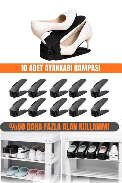 Metsar Home 10'lu Yükseklik Ayarlı Ayakkabı Rampası,Ayakkabılık Düzenleyici - Yer Tasarruflu Ayakkabı Organizeri ürün görseli 1