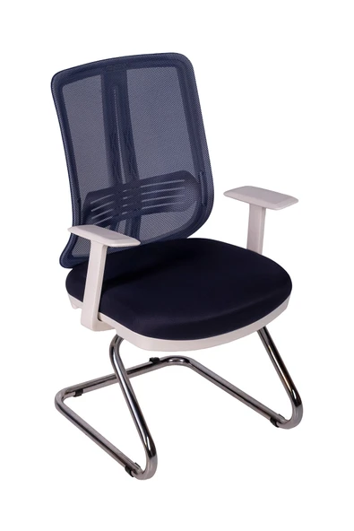 Ofisbazaar UP Beyaz Fileli Misafir Koltuğu | Ergonomik Toplantı ve Bekleme Koltuğu Lacivert ürün görseli 1