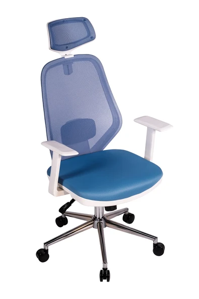 Ofisbazaar Dali Beyaz Fileli Yönetici Koltuğu | Ergonomik Başlıklı Ofis Koltuğu Açık Mavi ürün görseli 1