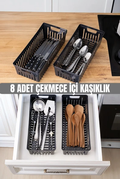 Metsar Home 8’Li Siyah Mutfak Çekmece Düzenleyici – Kaşık Çatal Bıçak Organizatörü Plastik Saklama Kutusu ürün görseli 1