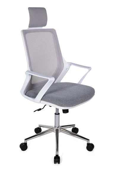 Ofisbazaar Alf Beyaz Fileli Yönetici Koltuğu | Ergonomik Başlıklı Ofis Koltuğu Gri ürün görseli 1