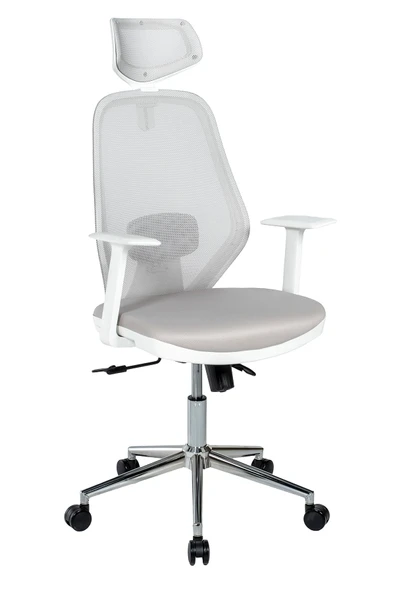 Ofisbazaar Dali Beyaz Fileli Yönetici Koltuğu | Ergonomik Başlıklı Ofis Koltuğu Gri ürün görseli 1