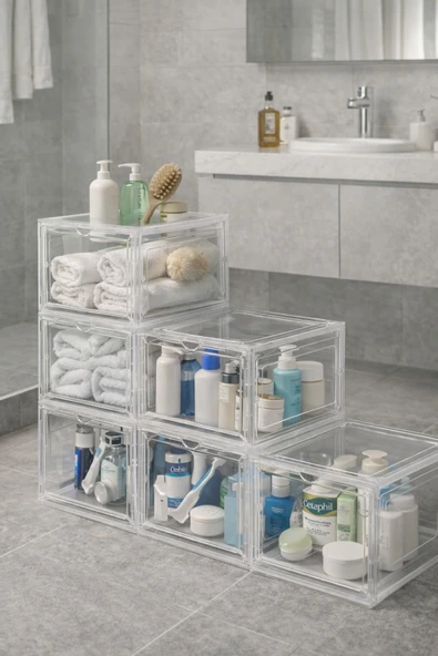 Metsar Home 10 Adet Banyo Düzenleyici Organizer, Üst üste istiflenebilir Banyo Dolabı ürün görseli 1
