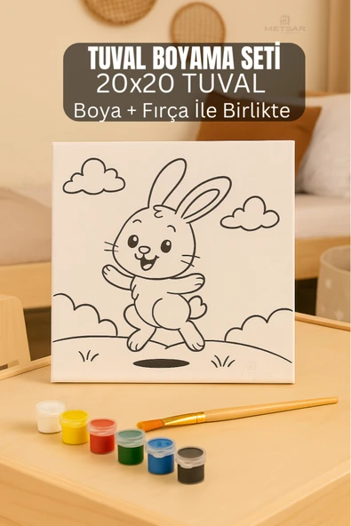 Metsar Home Tavşan Çocuk Tuval Boyama Seti - Çocuk Gelişim, Tuval, Boya Seti, Fırça ürün görseli 1