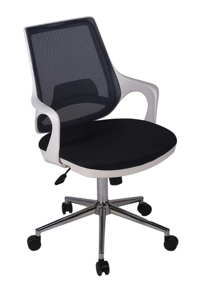 Ofisbazaar Buya Beyaz Fileli Çalışma Koltuğu | Ergonomik Şef ve Toplantı Koltuğu Siyah Fileli ürün görseli 1