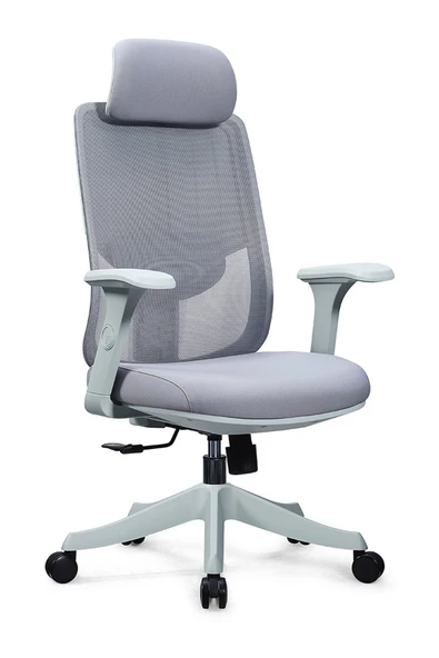 Ofisbazaar Atlas Premium Ergonomik Fileli Yönetici Koltuğu | Başlıklı Ofis ve Çalışma Koltuğu Gri ürün görseli 1