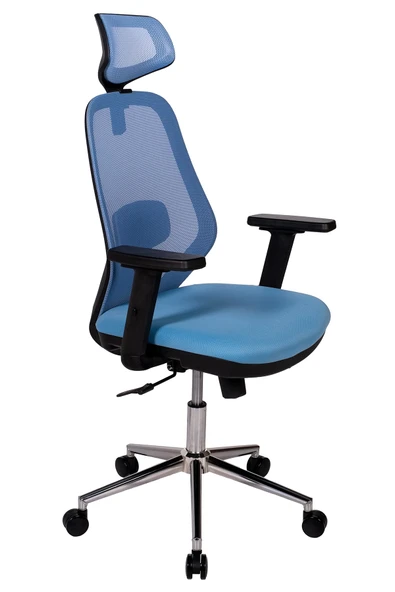 Ofisbazaar Dali Fileli Yönetici Koltuğu | Ergonomik Başlıklı Ofis Koltuğu Açık Mavi ürün görseli 1