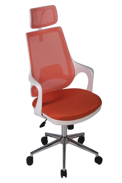 Ofisbazaar Buya Beyaz Fileli Ofis Koltuğu | Ergonomik ve Modern Tasarım Turuncu ürün görseli 1