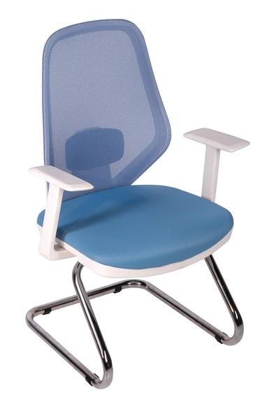 Ofisbazaar Dali Beyaz Fileli Misafir Koltuğu | Ergonomik Toplantı ve Bekleme Koltuğu Açık Mavi ürün görseli 1