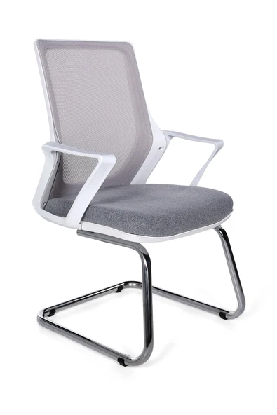 Ofisbazaar Alf Beyaz Fileli Misafir Koltuğu | Ergonomik Toplantı ve Bekleme Koltuğu Gri ürün görseli 1