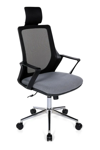 Ofisbazaar Alf Fileli Yönetici Koltuğu | Ergonomik Başlıklı Ofis Koltuğu Gri ürün görseli 1