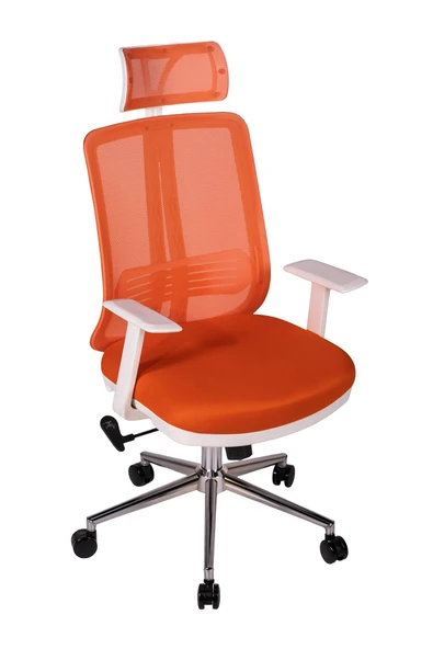 Ofisbazaar UP Beyaz Fileli Yönetici Koltuğu | Ergonomik Başlıklı Ofis Koltuğu Turuncu ürün görseli 1