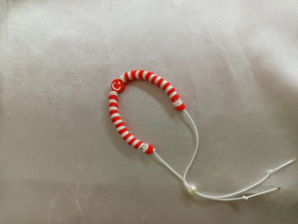 Fimo Kırmızı Beyaz Boncuklu Ay Yıldızlı Ayarlanabilir Ipli Çocuk Bileklik 2 Adet ürün görseli 1