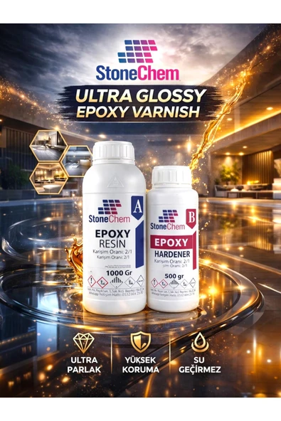 stonechem Yüzey ve Objeler İçin Ultra Parlak Epoksi Cila 1,5 kg (Yüzeyde Buruşma ve Buğulanma Yapmaz) ürün görseli 1
