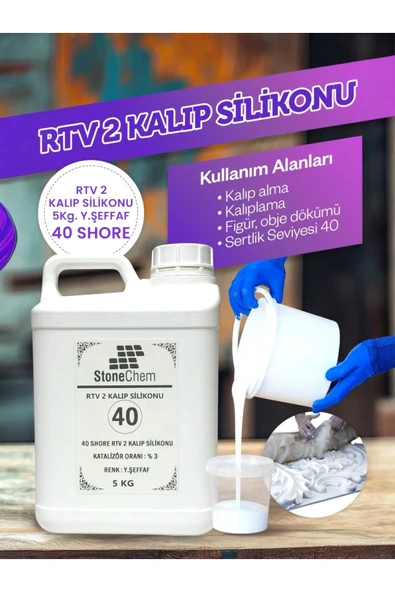 stonechem Yüksek Kalite 1. Sınıf RTV 2 Kalıp Silikonu – 5 kg, Yarı Şeffaf, 40 Shore ürün görseli 1