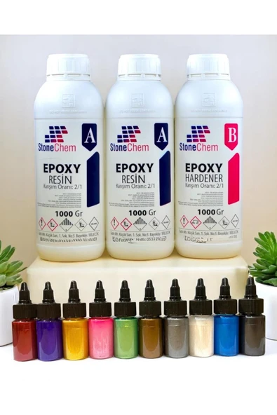 stonechem Ultra Şeffaf Parlak Epoksi Reçine 3 Kg + 10 Renk Sıvı Sedefli Pigment Seti ürün görseli 1
