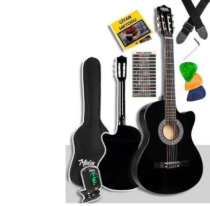 Midex CG-395BK 4/4 Kesik Kasa Siyah Klasik Gitar Seti-(SIFIR KONDİSYONDA)KUTUSUZ ürün görseli 1