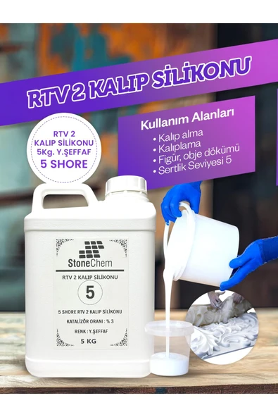 stonechem Yüksek Kalite 1. Sınıf RTV 2 Kalıp Silikonu 5 KG YARI ŞEFFAF 5 SHORE ürün görseli 1