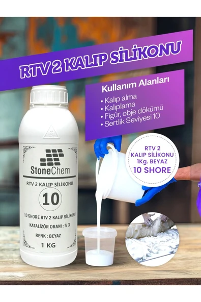 stonechem Yüksek Kalite 1. Sınıf RTV 2 Kalıp Silikonu 1 KG BEYAZ 10 SHORE ürün görseli 1