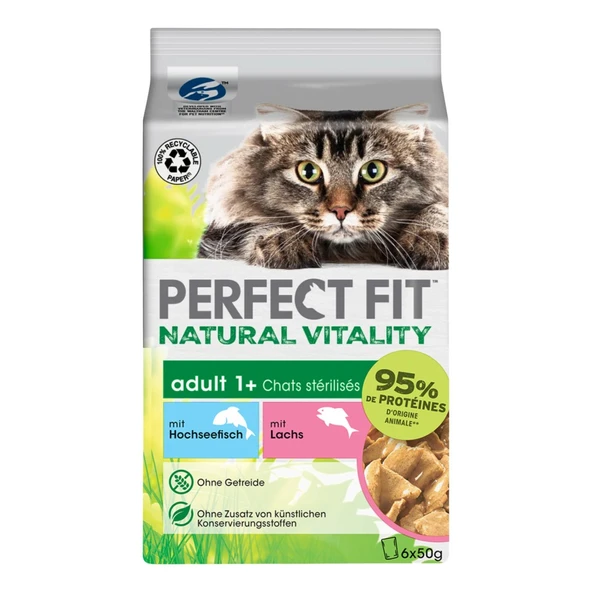 Perfect Fit Natural Vitality Okyanus Balıklı ve Somonlu Kısırlaştırılmış Kedi Konservesi 6x50gr ürün görseli 1