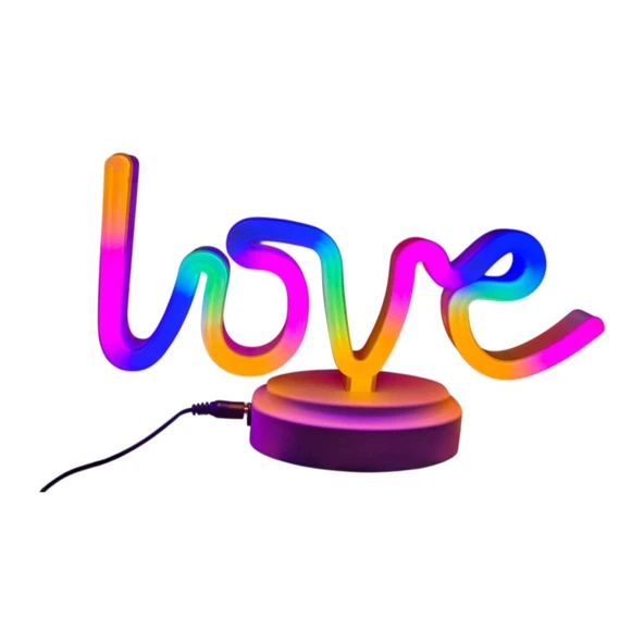 Neon Işıklı Love Yazılı Masa Gece Lambası Pil ve Usb ürün görseli 1