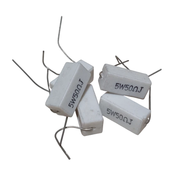 5 Adet 50R 50 R 50Ohm 5W Taş Direnç Beyaz 10x10x22mm ürün görseli 1