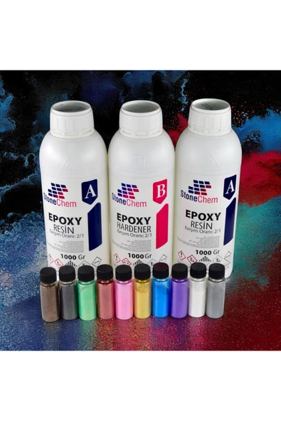 stonechem Ultra Şeffaf Epoksi Reçine 3 Kg 10x15 Ml Parlak Sedefli Pigment Seti ürün görseli 1