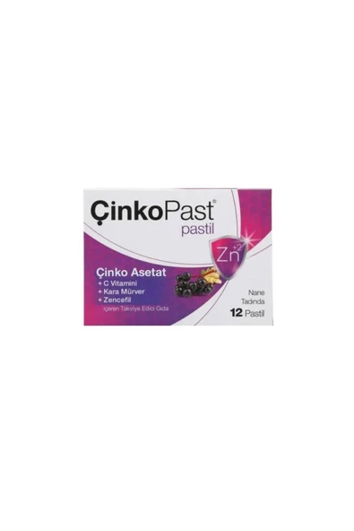 Çinkopast C Vitamini Zencefil Karamürver İçeren Naneli Takviye Edici Gıda 12 Pastil ürün görseli 1