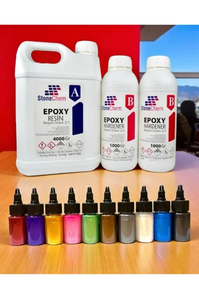 stonechem Ultra Şeffaf Parlak Epoksi Reçine 6 Kg + 10 Renk sıvı Sedefli Pigment Seti ürün görseli 1