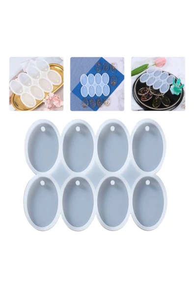 stonechem Epoksi Çoklu Silikon Kalıp Anahtarlık Oval Delikli Kolye Küpe Kalıbı 5X3 CM 8 Li ürün görseli 1
