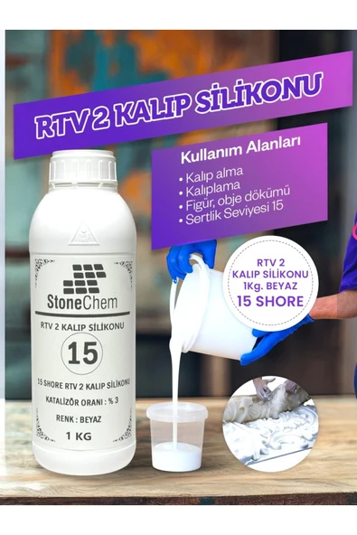 stonechem Yüksek Kalite 1. Sınıf RTV 2 Kalıp Silikonu 1 KG BEYAZ 15 SHORE ürün görseli 1