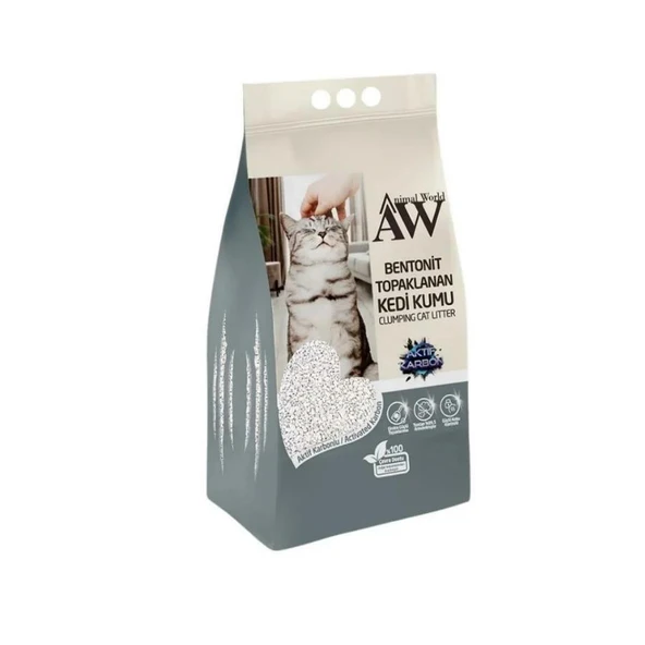 Animal World Aktif Karbonlu Topaklanan Bentonit Kedi Kumu 10 LT ürün görseli 1