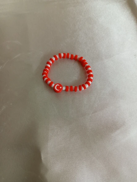 Kırmızı Fimo ve Ay Yıldız Beyaz Boncuk Çocuk Bileklik 2 Adet ürün görseli 1