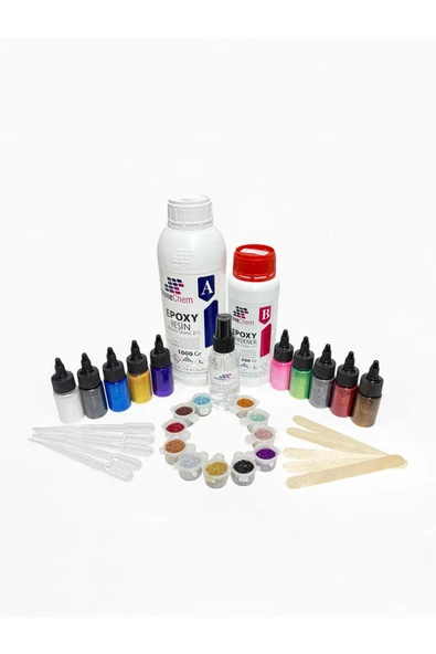 stonechem 1500 Gr Şeffaf Epoksi + Köpük Giderici + Sıvı Sedefli Pigment + Sim Seti + Pipet + Karıştırıcı Çubuk ürün görseli 1
