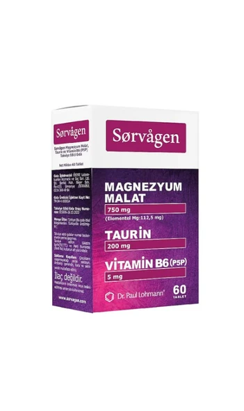 Sorvagen Magnezyum Malat, Taurin ve Vitamin B6 İçeren 60 Tablet ürün görseli 1