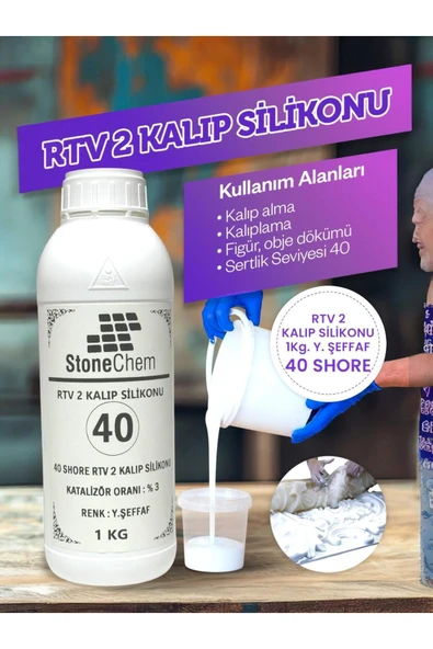 stonechem Yüksek Kalite 1. Sınıf RTV 2 Kalıp Silikonu 1 KG YARI ŞEFFAF 40 SHORE ürün görseli 1