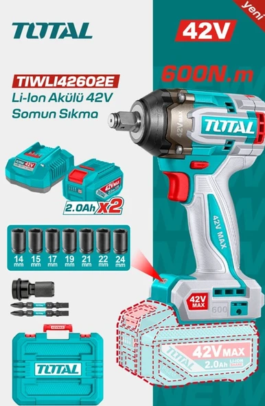 Total 42V Somun Sökme Makinesi Li-ion Akülü Çift Akü TIWLI42602E ürün görseli 1
