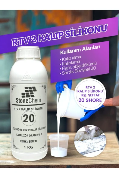 stonechem Yüksek Kalite 1. Sınıf RTV 2 Kalıp Silikonu 1 KG YARI ŞEFFAF 20 SHORE ürün görseli 1