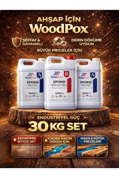 stonechem Woodpox 30kg Ahşap Şeffaf Epoksi Reçine (YÜKSEK DÖKÜM) 3 Cm Sürpriz Hediye ürün görseli 1