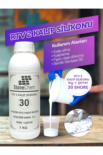stonechem Yüksek Kalite 1. Sınıf RTV 2 Kalıp Silikonu 1 KG YARI ŞEFFAF 30 SHORE ürün görseli 1